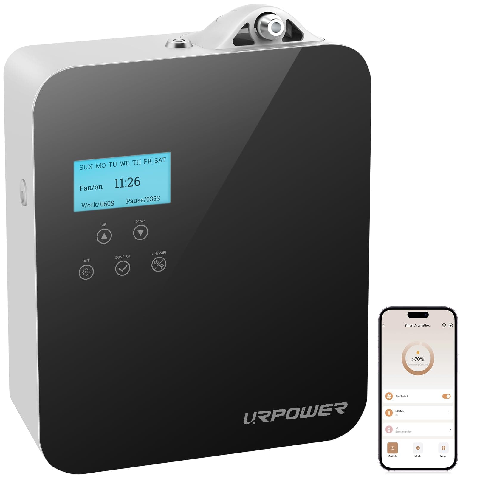 URPOWER 300ML Waterless Scent Essential Oil Diffuser - 3000 Sq.Ft Smart Scent Machine for Home & Hotel HVAC Aromatherapy Air Diffuser Oil Machine for Office (APP Control)