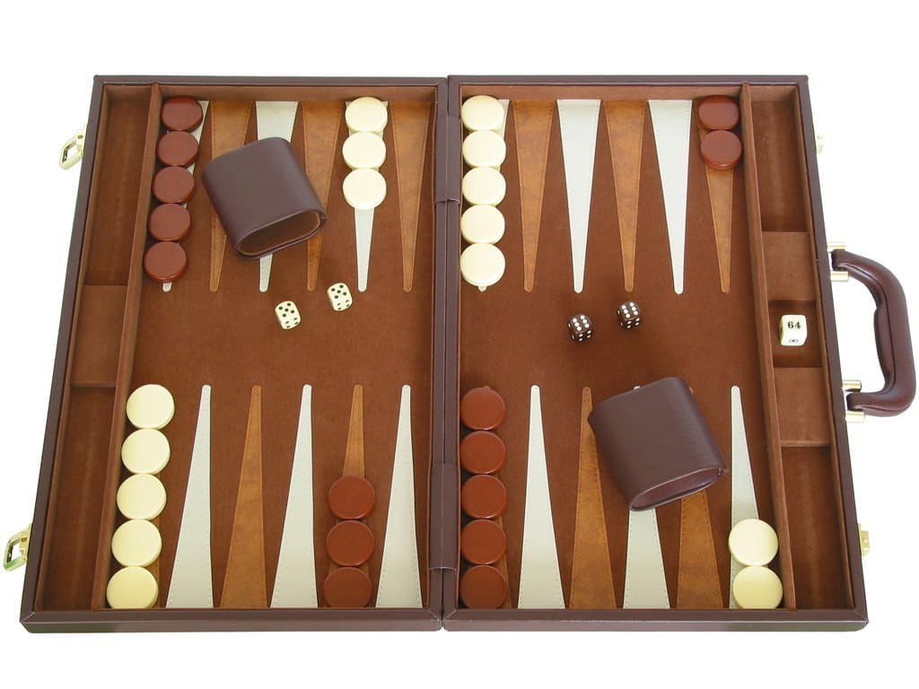 15" Deluxe Backgammon Set - Travel Case - Brown Board - Classic Board Games