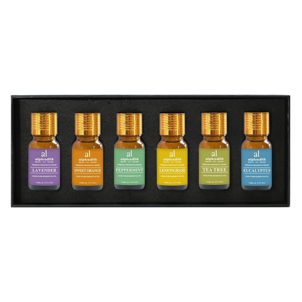 Top 6 Premium Aromatherapy Essential Oils Set 10ml/Bottle Pure Therapeutic Grade Scented Oils - Lavender, Sweet Orange, Peppermint, Lemongrass, Tea Tree, Eucalyptus
