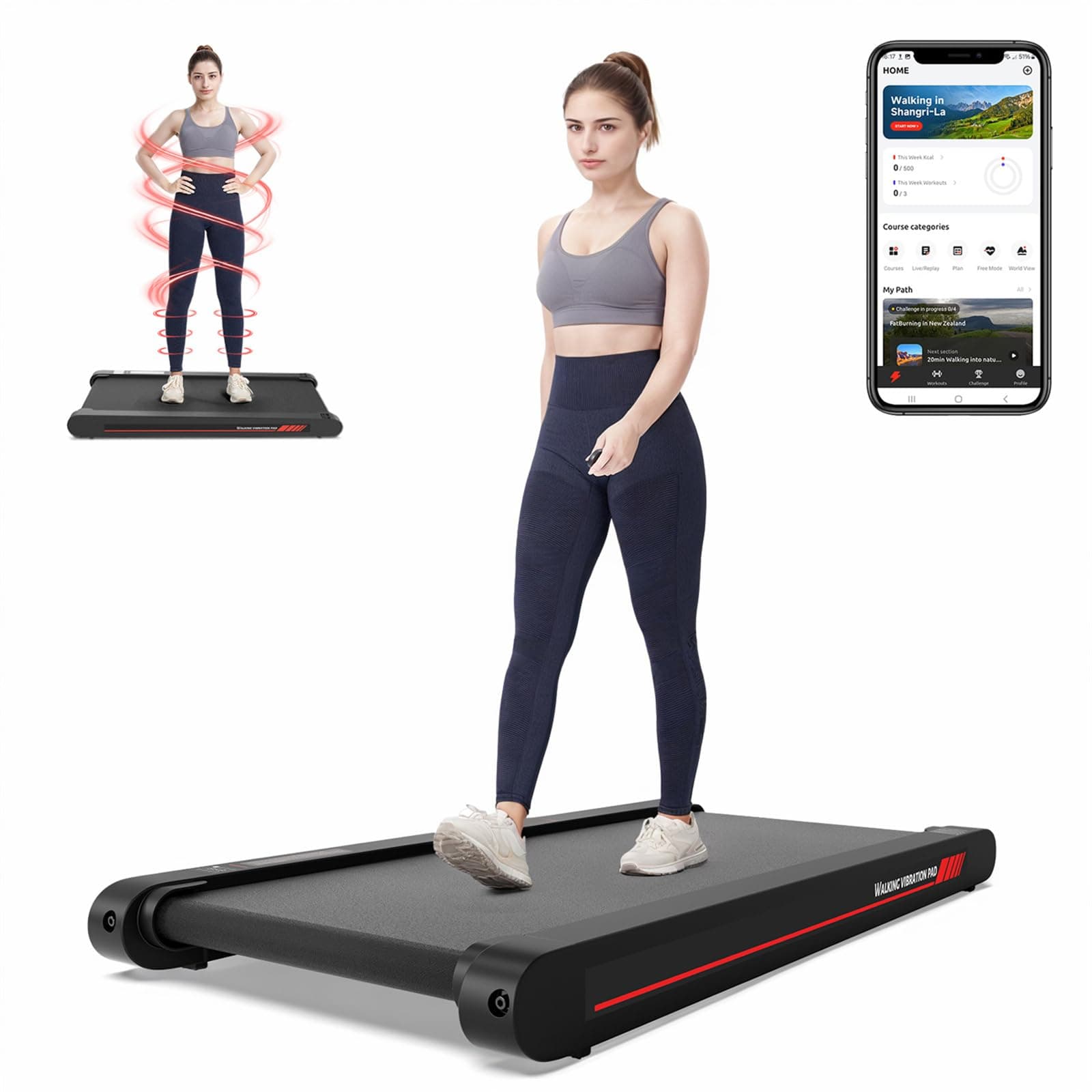 Walking Vibration Pad with APP, 3 in 1 Under Desk Low Noise Vibration Walking Treadmill Pad with Remote Control, Portable Treadmill for Home Office