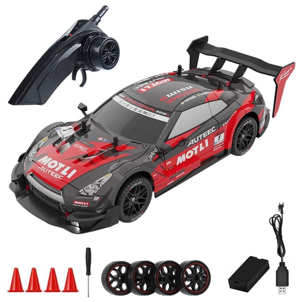 GoolRC RC Drift Car, 2.4GHz 1:14 Scale Remote Control Cars, 4WD 28KM/H High Speed RC Cars with LED Lights, Drifting and Racing Tire, Gifts Toy Car for Adults (Red)