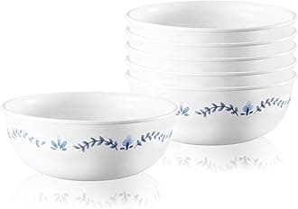 Corelle Vitrelle 6-Piece Soup/Cereal Bowl Set Triple Layer Glass and Chip Resistant, 16-Oz Lightweight Round Bowls, Portofino