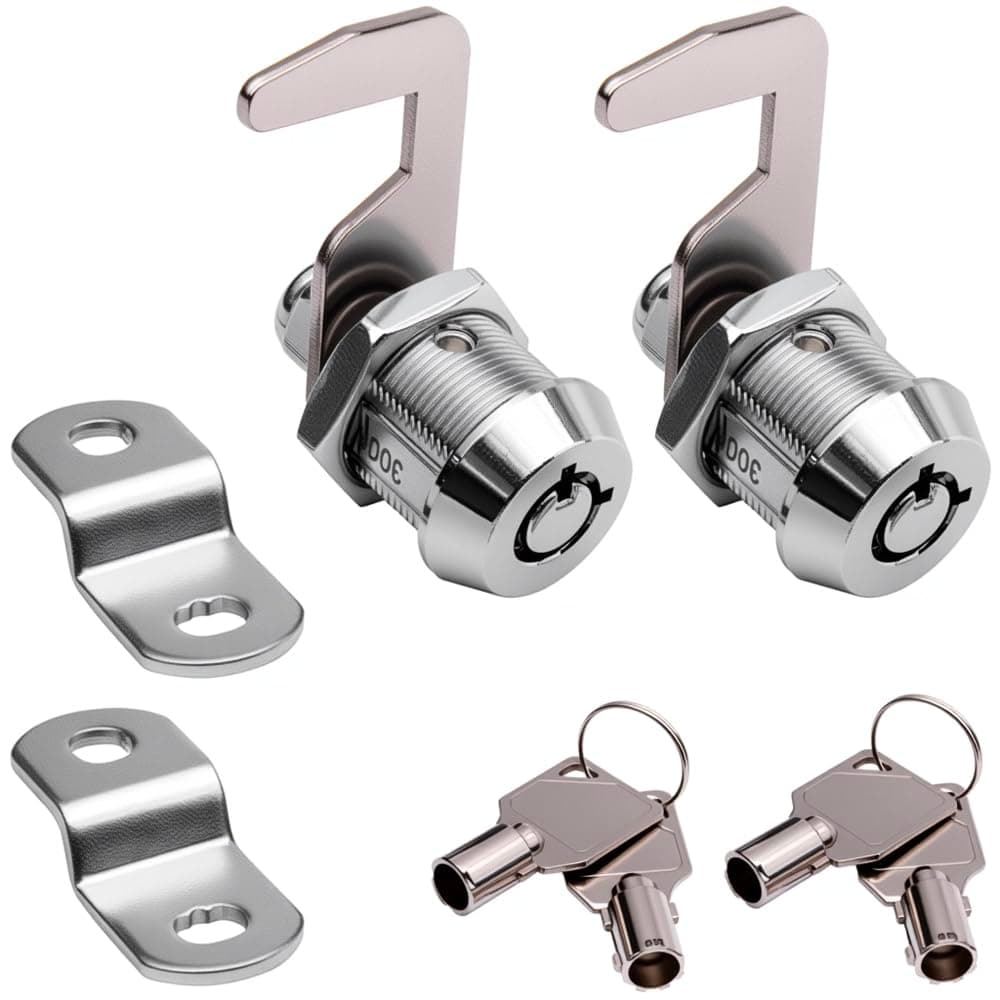 WOOCH Toolbox Lock Tubular Cam Replacement Lock Hook Cam Keyed Alike (5/8 Inch, Chrome Finish, 2 Pack)
