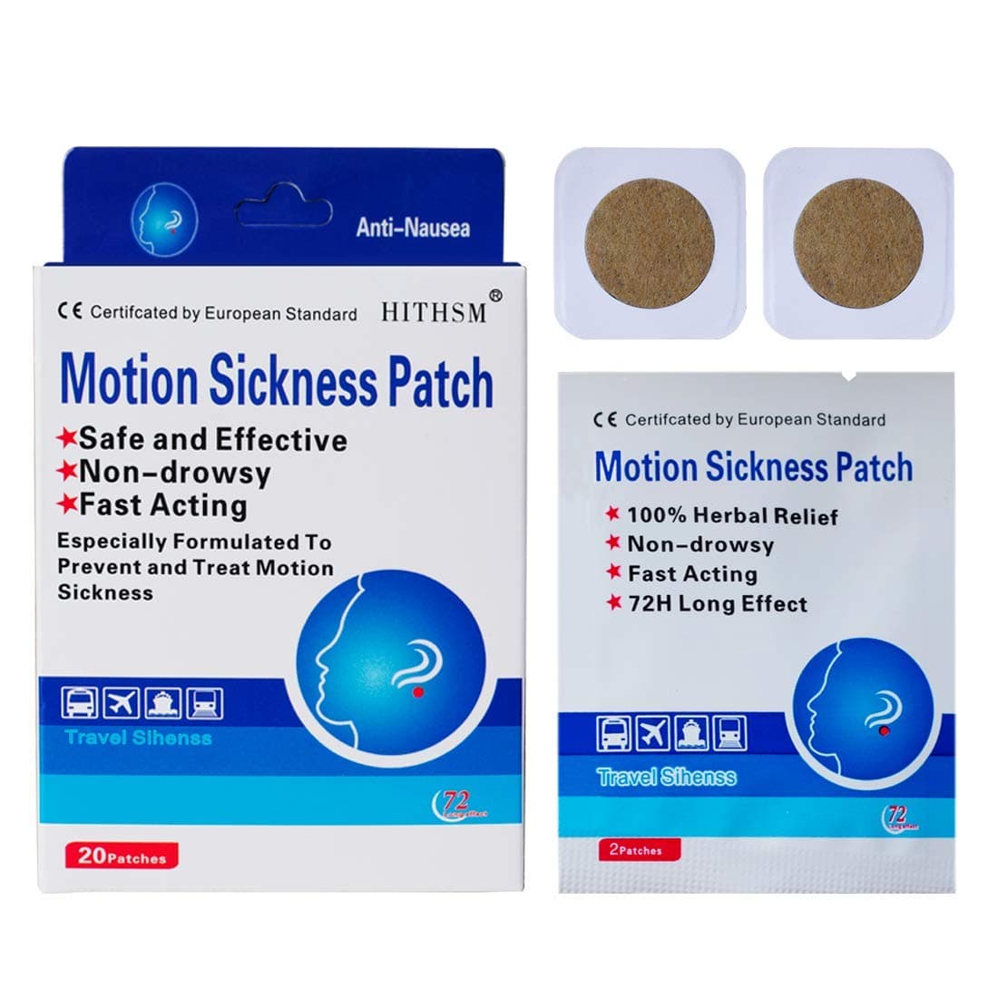 20 Count - Motion Sickness Nausea Relief Patch, Natural Herbal Cruisefor Car/Sea/Air Travel Sickness