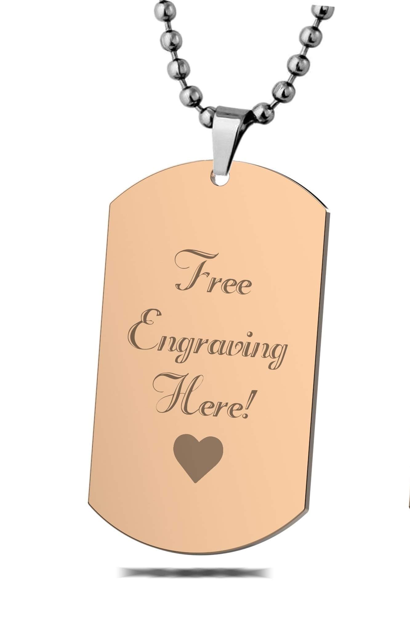 Interway TradingPersonalized Regular Size Custom Message Engraved Stainless Steel Necklace Dog Tag Pendant with 26 inch (66cm) Chain,GiftBox and Keychain (Rectangular Rose)