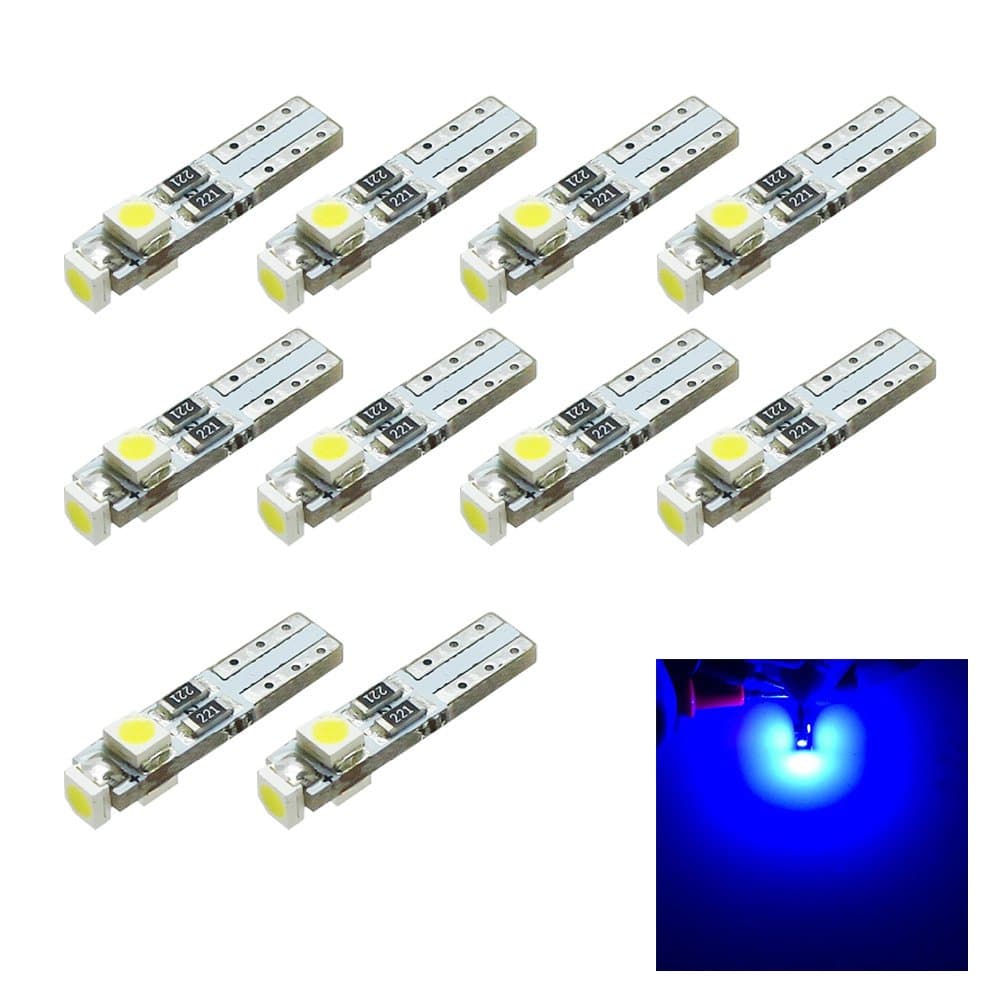10pcs T5 LED Dashboard 3-3528 SMD Light bulbs (Blue)