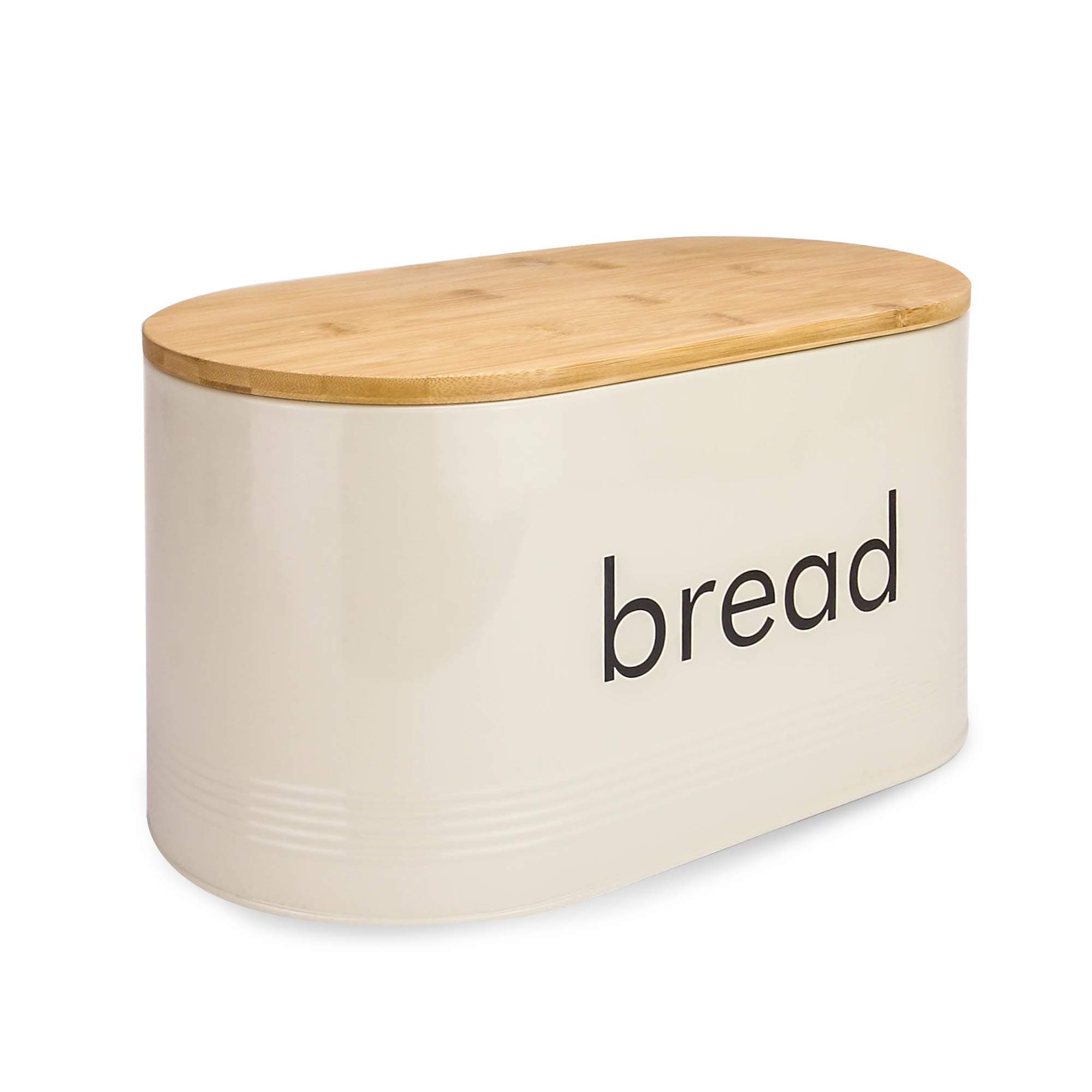 Maison & White Vintage Pastel Bread Bin | Cream | Rectangular | 21 cm (L) x 35 cm (W) x 10 cm (H) | Includes Bamboo Bread Cutting Board Lid