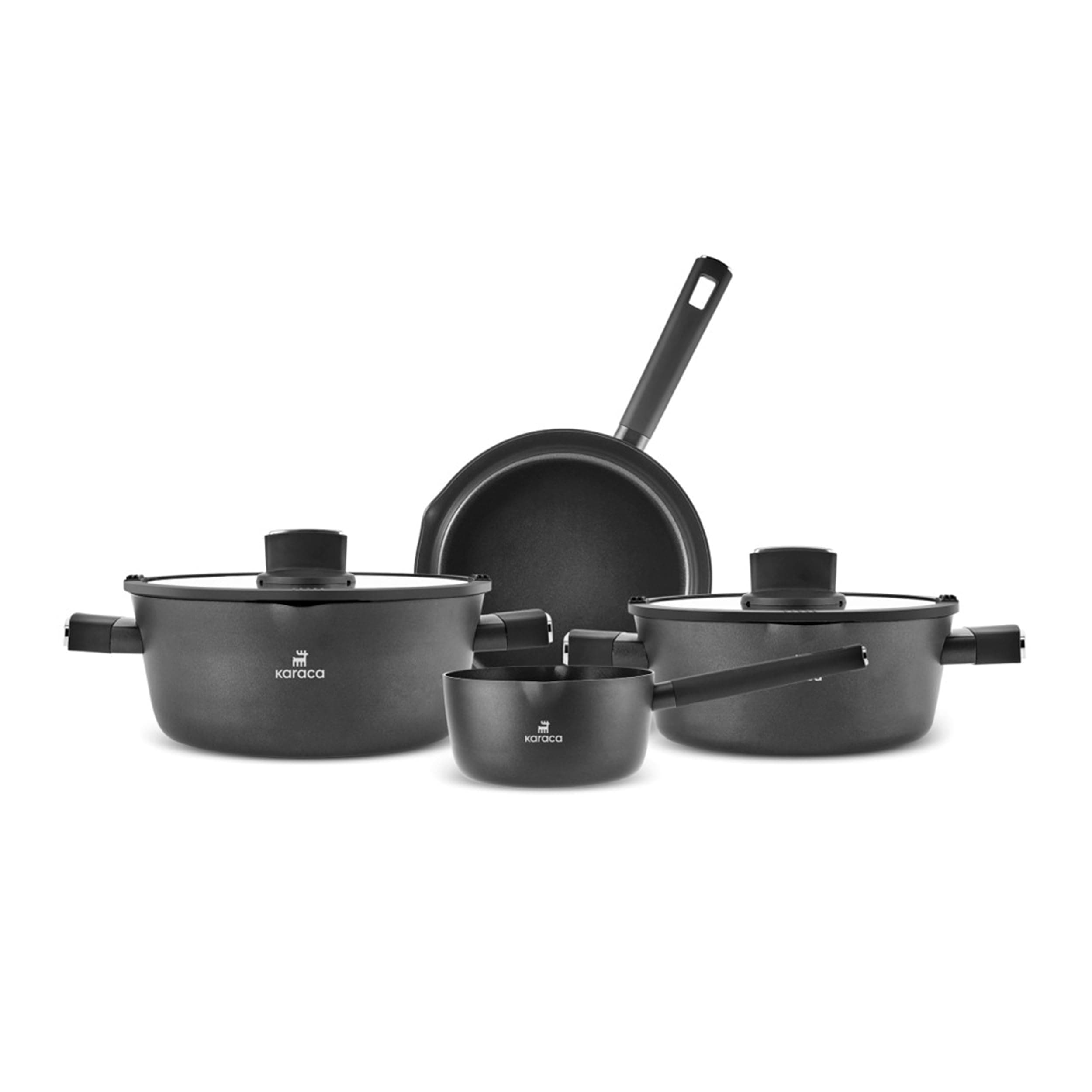 Swiss Crystal Ceramic Midnight Cookware Set - Non Stick Pots and Pans Set with Lid - PFAS-Free, Dishwasher Safe, Induction Hob Compatible Cookware, Black, 6 Piece