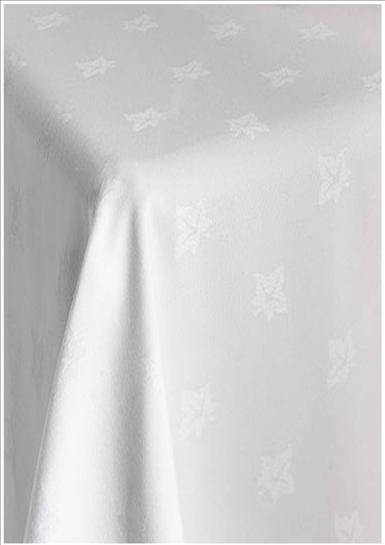 White Egyptian Cotton Ivy Leaf Damask Tablecloths - 135Cms X 178Cms (53" X 70")