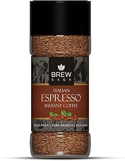 Italian Espresso Instant Coffee | 100% Arabica | Freeze-Dried | Flavoured Coffee | No Added Sugar | Makes 50 Cups | Morning Starter | Cafe Coffee At Home | 100 Gram, Granule, Bottle