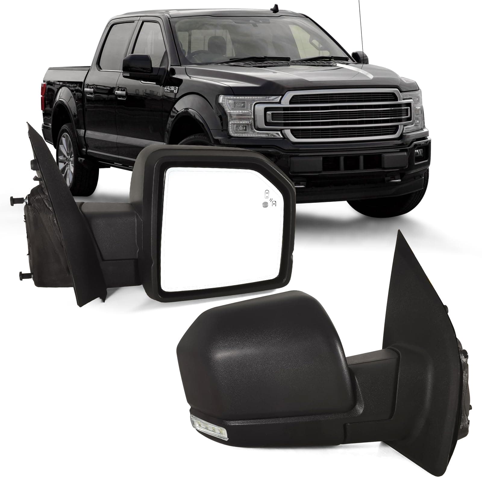 Right Passenger side Mirror with Power Glass,Heated, Puddle Lights,Clearnce Lamp,Blind Spot Detection and Manual Folding Fits 2015-2020 Ford F150 Replace FL3Z17682FA (11 Pins)