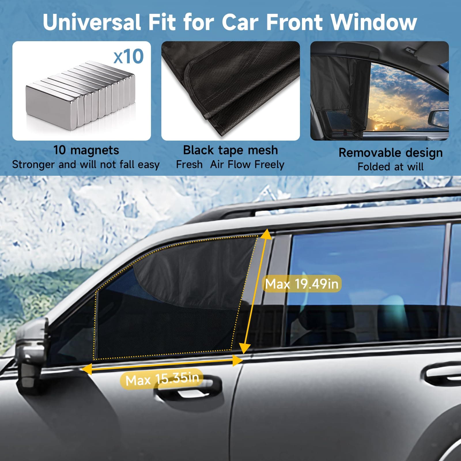 2 PCS Car Window Shades, Magnetic Double Layer Car Side Window Sun Shades with Full Shade/Half Shade, Front Window Covers for Driver, SUV, Trucks