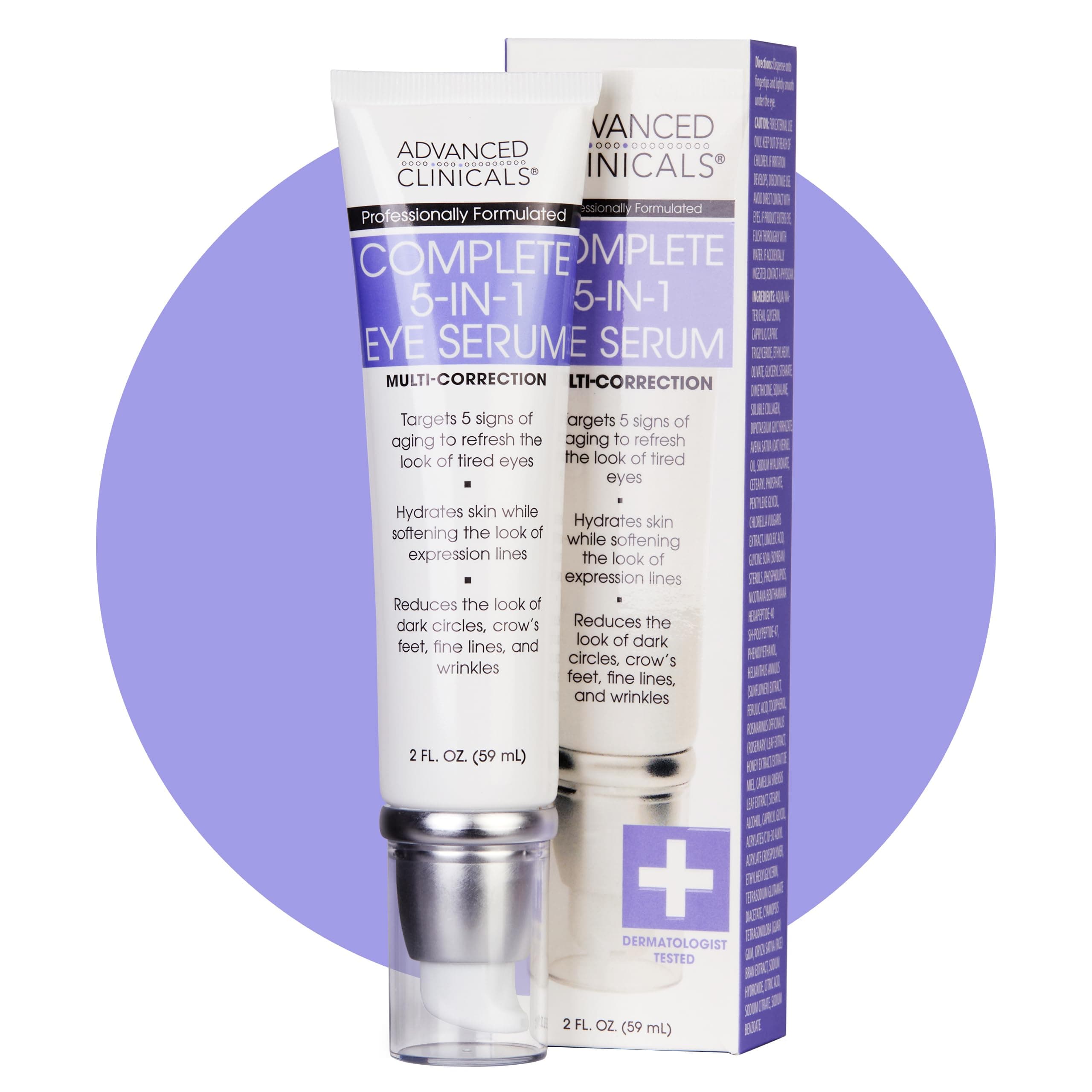 5-in-1 Multi Correction Anti-Aging Eye Serum with Retinol Collagen Vitamin C and Manuka Honey. For dark circles wrinkles crow's feet fine lines. Large 2oz airless tube.