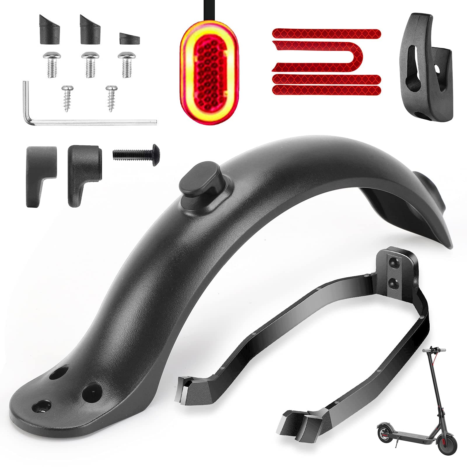 Rear Fender Bracket & Tail Light & Mudguard & Front Hook & Reflective Strap for Xiaomi M365 / M365 Pro Electric Scooter Replacement Accessory with Screws, Caps