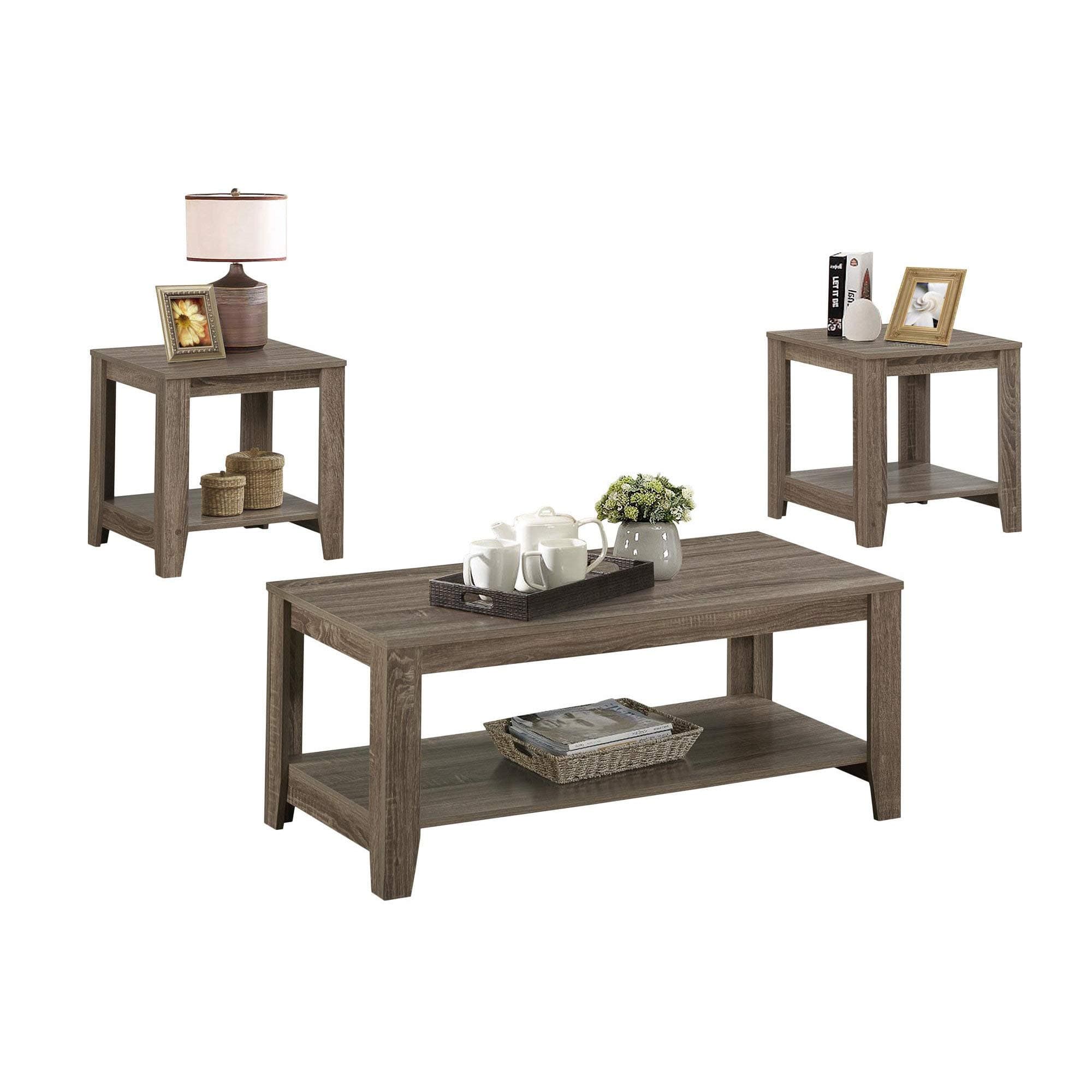 Monarch Specialties I 7914P Table Set, 3pcs Set, Coffee, End, Side, Accent, Living Room, Laminate, Brown, Transitional