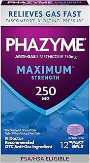Phazyme Gas Relief, Maximum* Strength Gas and Bloating Relief for Adults, 250 mg Simethicone, 12 Count, Fast Gels to Quickly Ease Bloating, Pressure & Discomfort