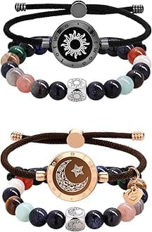 Bracelet Stacking Set: Smart Touch Bracelet with Stylish Non-Smart Beads, Long Distance Touch Bracelets for Couples, Nature Stone Bead Bracelets with Adjustable Rope, Modern Jewelry Gift for Women Men