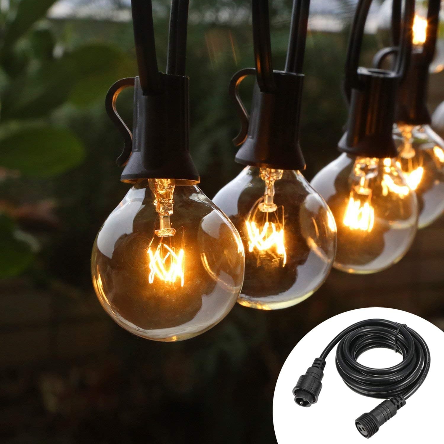 Outdoor String Lights 25 Bulbs with 9.8 ft G40 Extension Cable, Waterproof Indoor/Outdoor String Lights for Patio Garden Party Christmas Holiday Wedding Decorations (25 Bulbs,3 Replacement Bulbs)