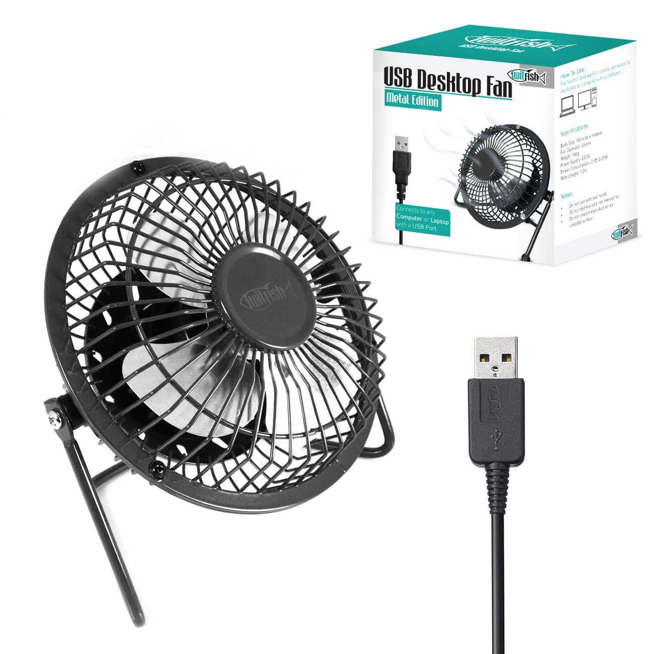Twitfish USB Retro Metal Fan - Black