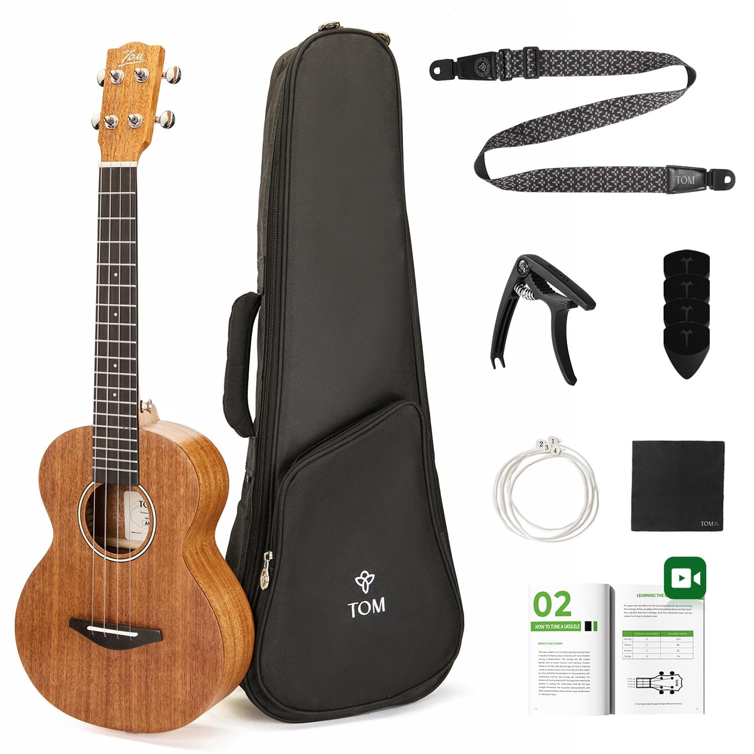 26" Solid Top Mahogany Tenor Ukulele – Beginner Kit Includes Quick Locking Strap for Kid & Adult, Professional Ukelele with Deep Tone & D’Addario Strings (AM3-T)