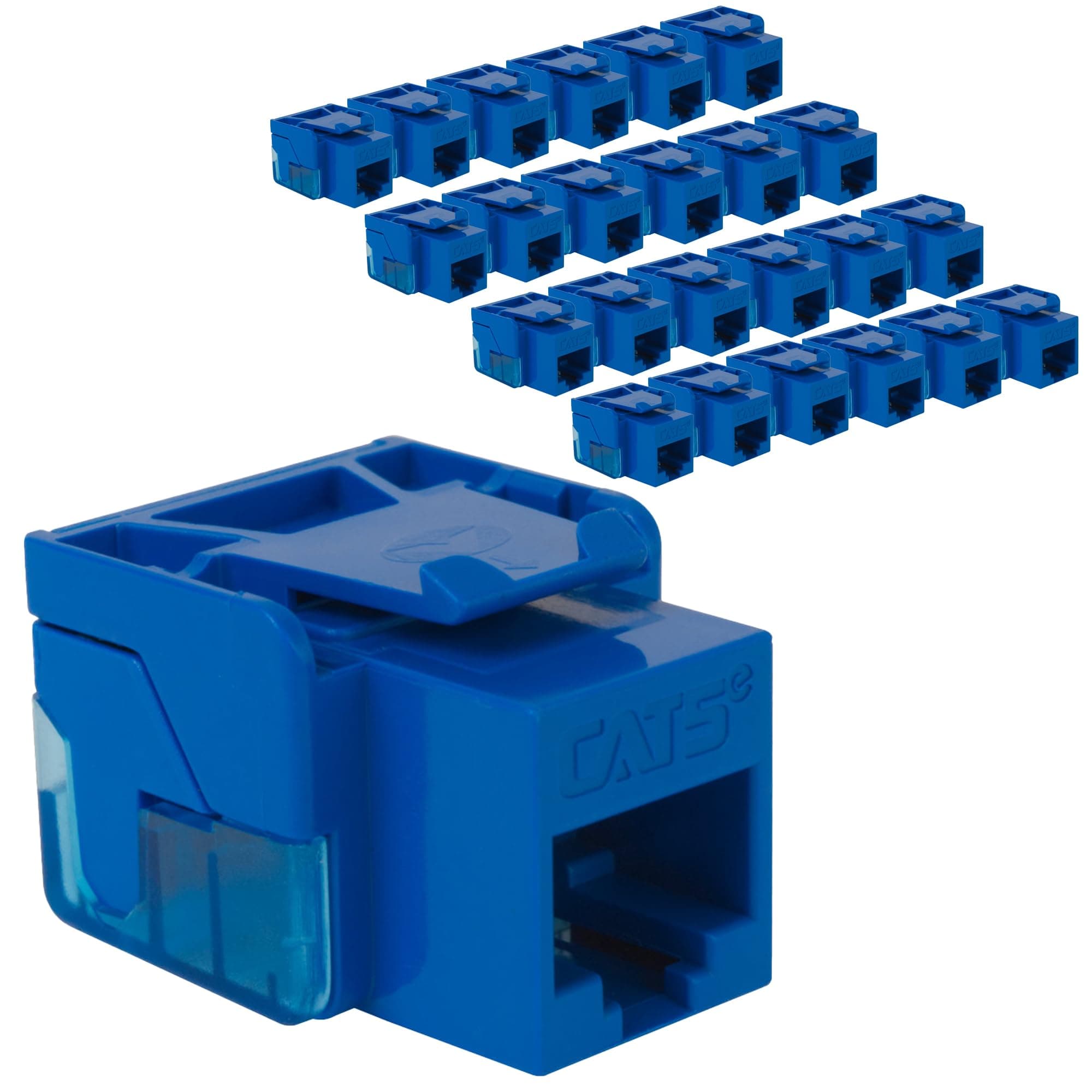 ICC CAT5e Keystone Jack with Inline IDC No Pair Split Wiring (Easier Termination) UL Listed PoE++ TAA VoIP Compliant for Wall Plate or Patch Panel, Works with JackEasy Termination Tool, Blue 25 Pack