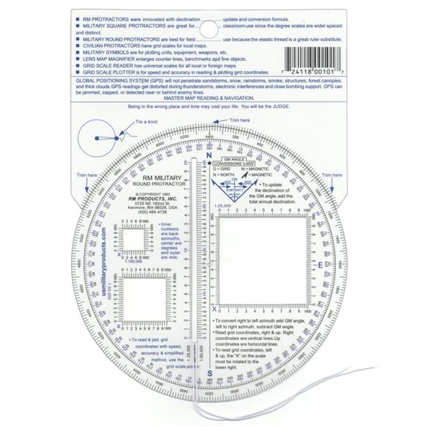 RM Products Military Round Protractor - Blue and Black Print