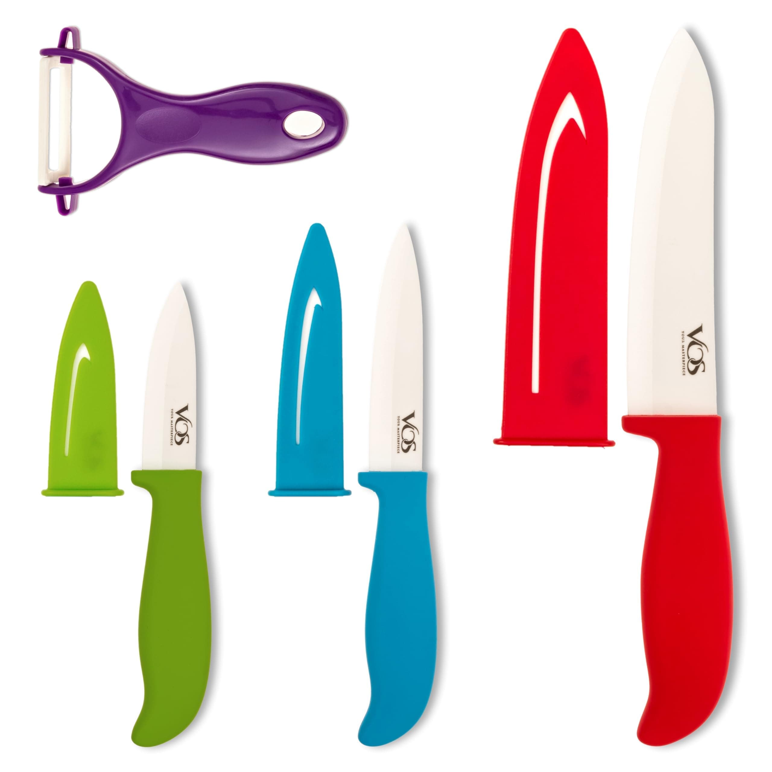Vos 7 Piece Ceramic Knife Set Chef Kitchen Paring and Utility Knives Elegant Box