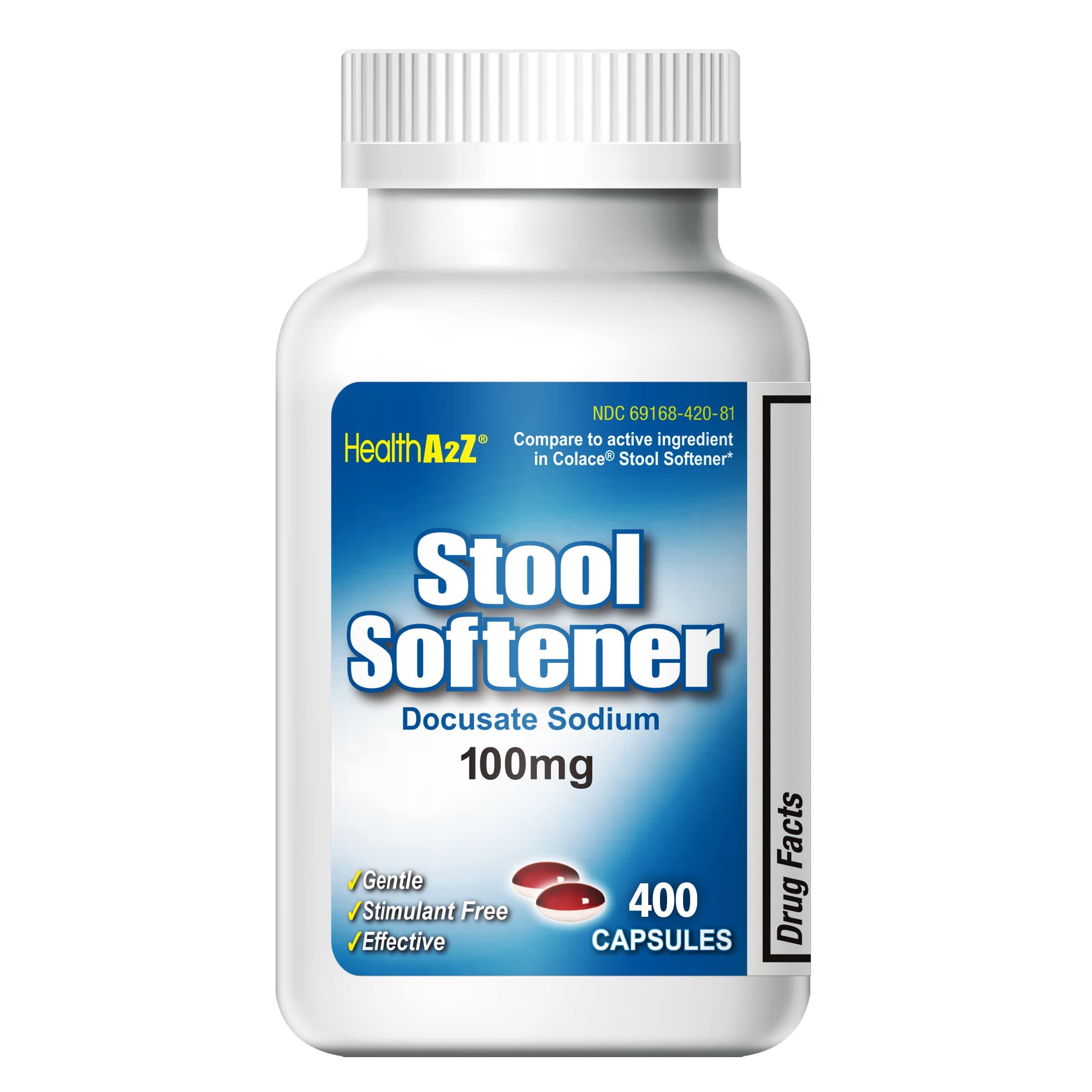 HealthA2Z® Stool Softener | Red & White Capsules | Docusate Sodium 100mg | Dependable | Gentle Constipation Relief (400 Counts (Pack of 1))