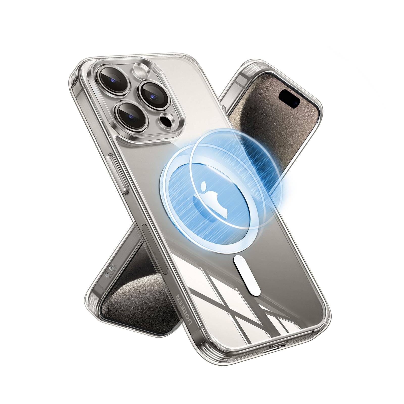 – UGREEN iPhone 15 Pro Max Case Magnetic(MagU), Compatible with MagSafe, Revolutionary iCrystal Tech, MIL-Grade Protection Clear Cover, Anti-Scratch, Camera Protective, Slim for iPhone 15 Pro Max 6.7"