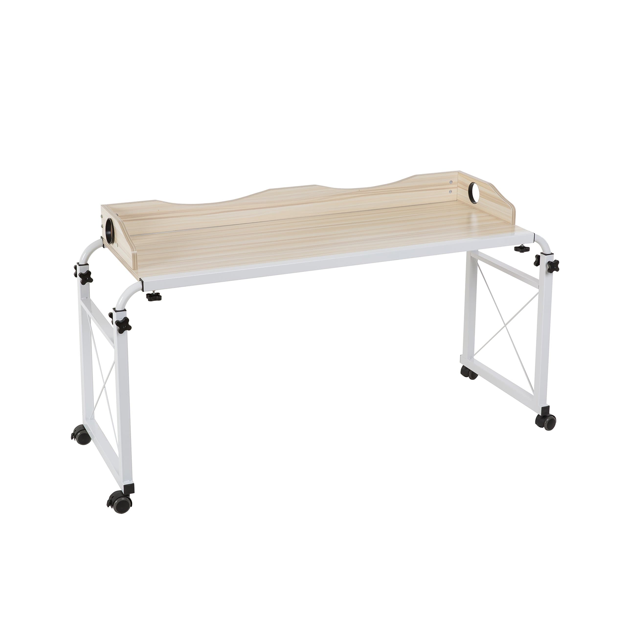 UNKU Adjustable Overbed Table, Laptop Cart Laptop Table With Wheels, Light Grain