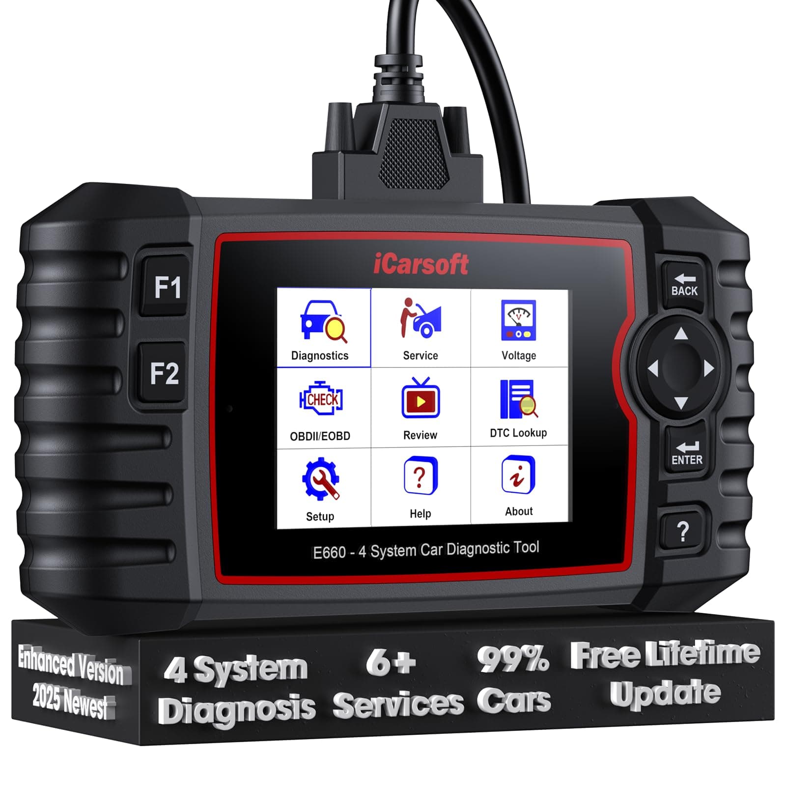 E660 2025 Version 4 Systems OBD2 Scanner, ABS SRS Engine Transmission Car Code Reader with 6 Reset Service Clear Fault Codes Battery Test Diagnostic Scan Tools Lifetime Free Upgrade