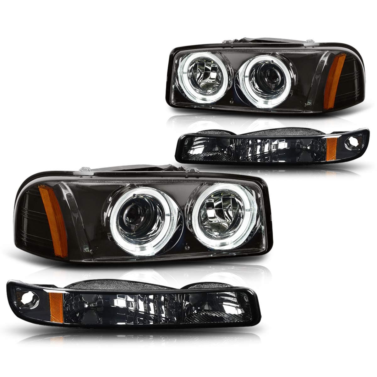 PM PERFORMOTOR Amber Dual LED Projector Headlights Compatible with 99-07 GMC Sierra 1500/01-07 Sierra 2500 HD 99-06 Yukon Does NOT Fit All Denali Trims, PMHL-GSIE-9906-4P-HA-P-SA