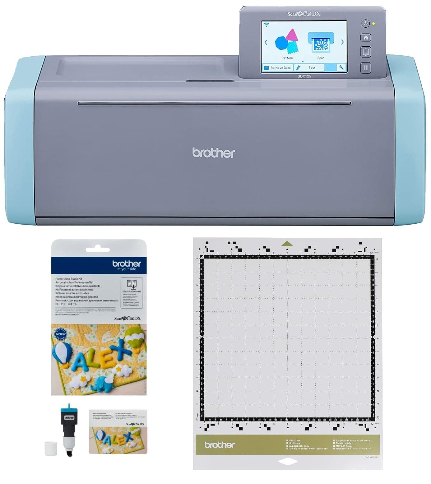 Brother ScanNCut SDX125E Electronic DIY Cutting Machine with Scanner, Plus Rotary Auto Blade Kit and Fabric Mat