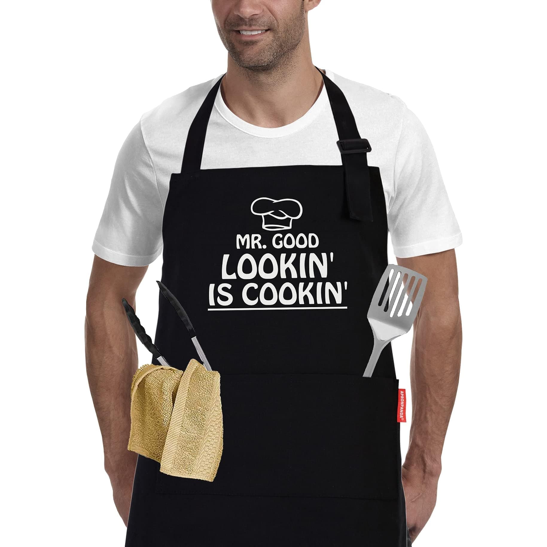 Kitchen Cooking BBQ Aprons for Men with Pockets, Adjustable Chef Apron, Funny Gifts for Men, Dad, Husband, Grandad Birthday Gifts