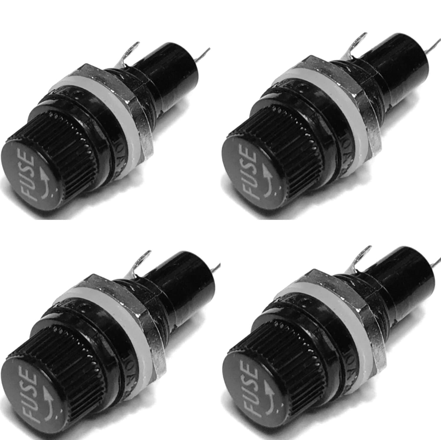 CESS Fuse Holder 10A/15A Panel/Chassis Mount Screw-Off Type (4 Pack), 5x20mm, 250V/125V