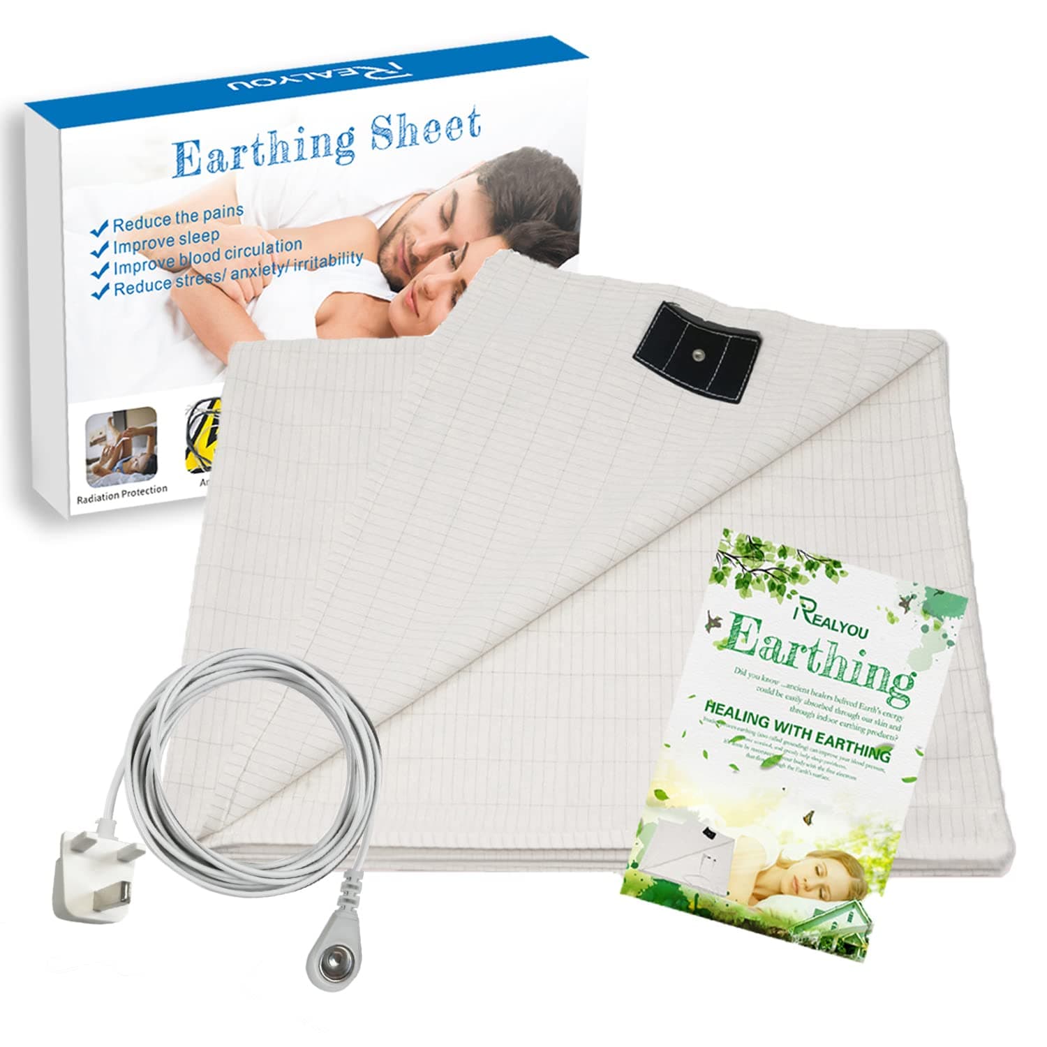 Earthing Bed Sheet with 15ft Cord for Grounding(36*91 inch), Conductive Mat for Better Sleep, Natural Wellness and Healthy Earth Energy