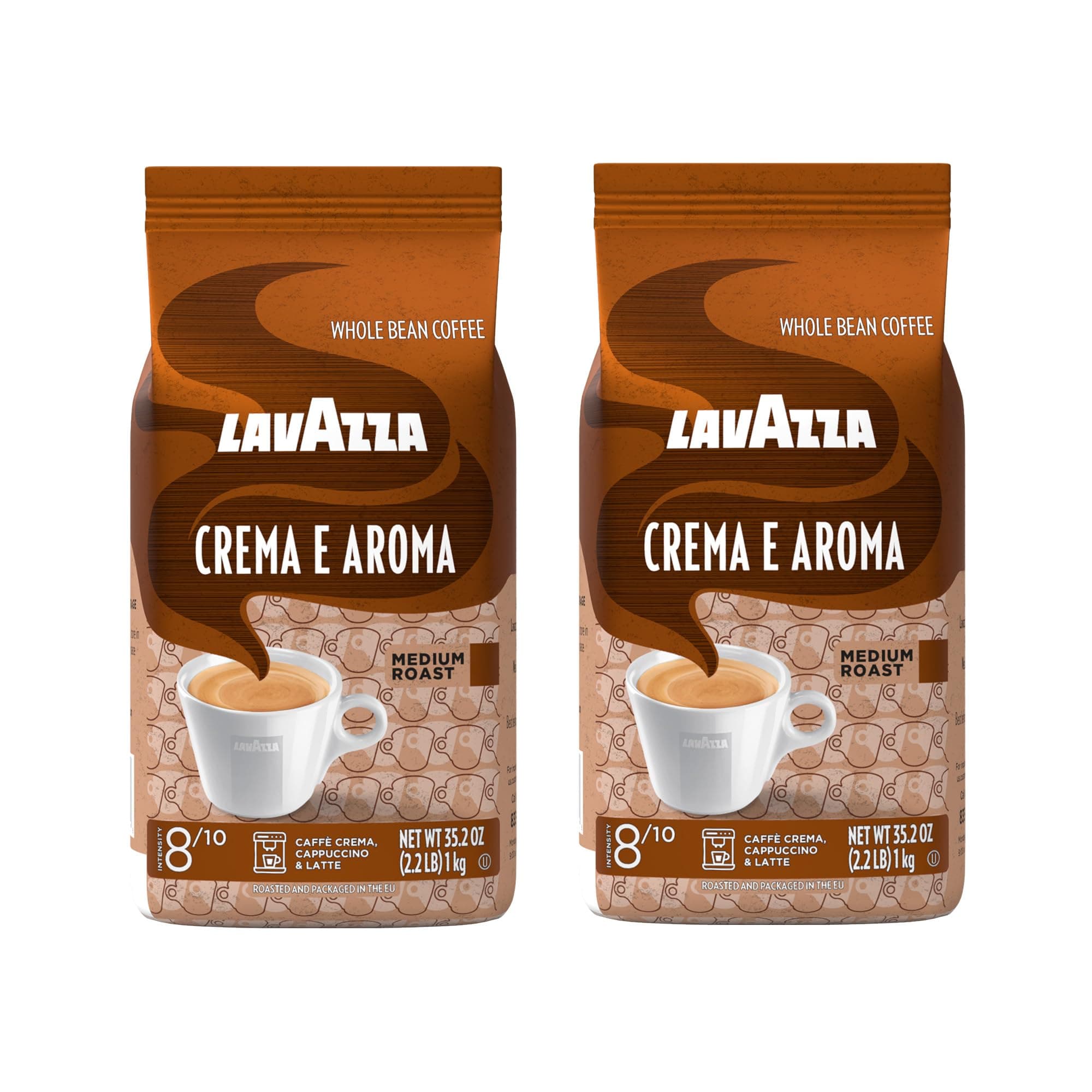 Lavazza Crema e Aroma Whole Bean Coffee, Medium Roast, Arabica and Robusta Blend, 2.2 lb Bag (Pack of 2)