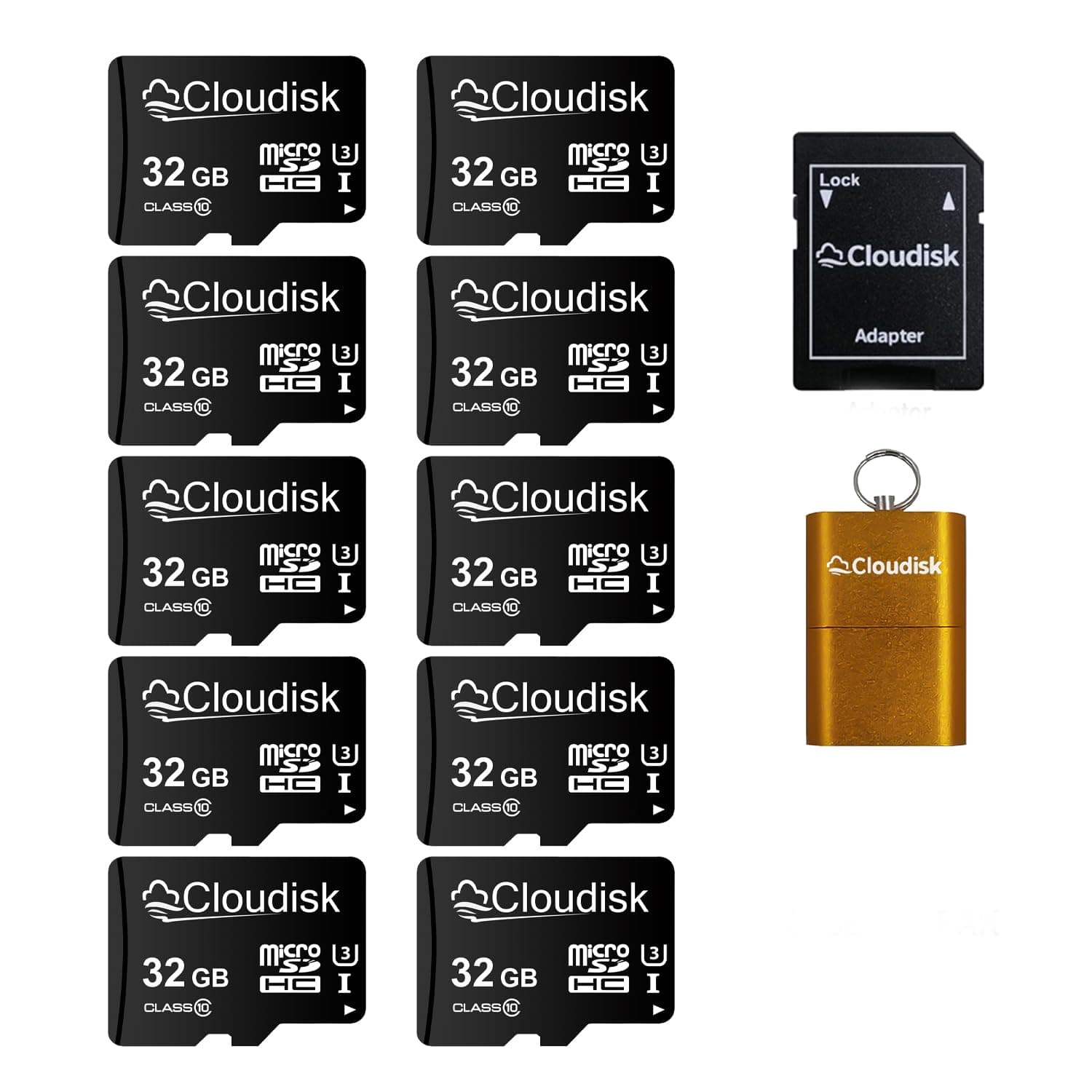 Pack of 10 Micro SD Card 32GB Flash Memory Card C10 A2 U3 Micro SDHC with SD Adapter, Card Reader