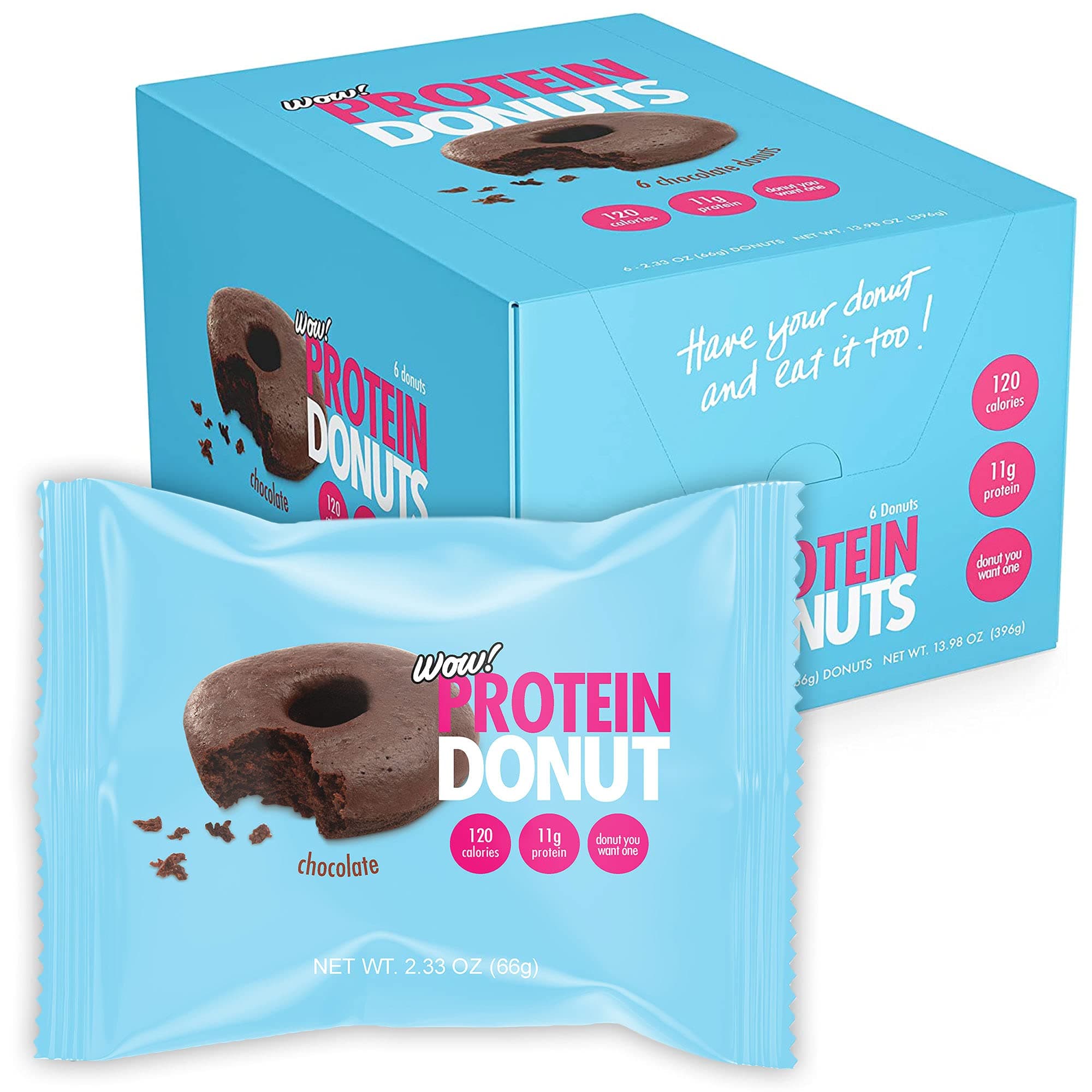 Wow! Protein Donuts, High Protein Snacks, Low Carb, Low Calorie, & Low Sugar, Healthy Snack with 11g of Protein (Chocolate, 6 Pack)