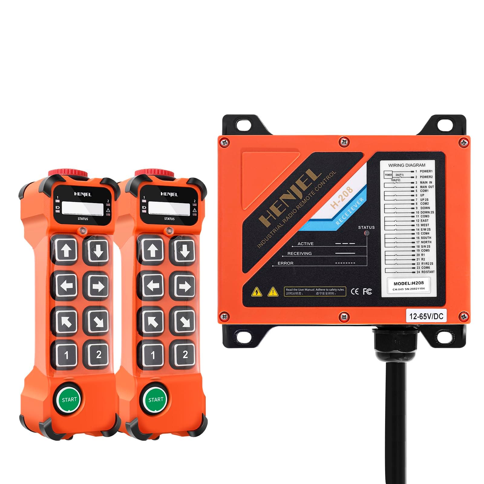 H208 24-264V 2 Transmitters and Receiver Double Speed 8 Buttons 2 Speed 24V 36V 220V Industrial Wireless Crane Remote Control for Hoist Overhead Bridge Crane Radio Gantry Crane Remote Controller