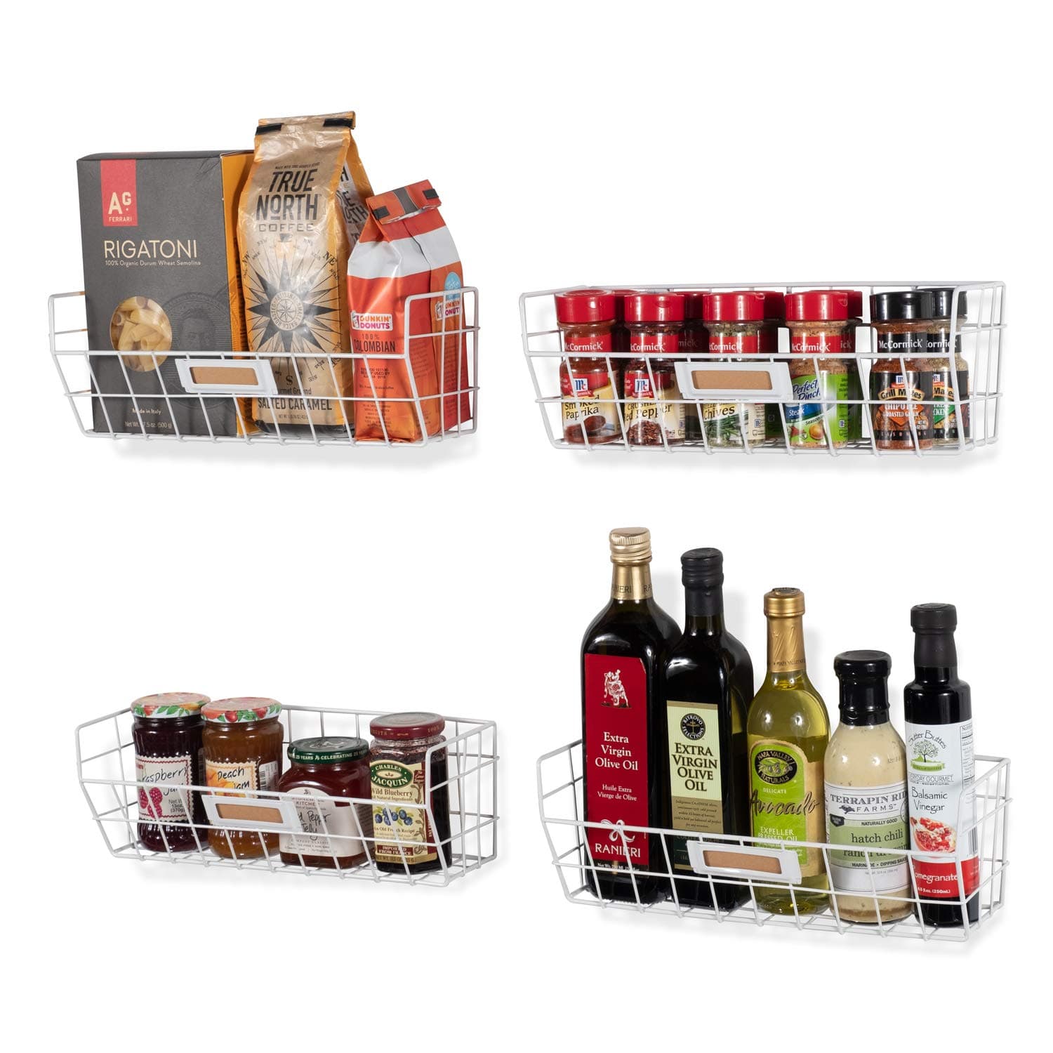 Wall35 Macon Wall Mounted Metal Wire Baskets for Kitchen Pantry Organization and Storage, Hanging Fruit Basket Set of 4 White