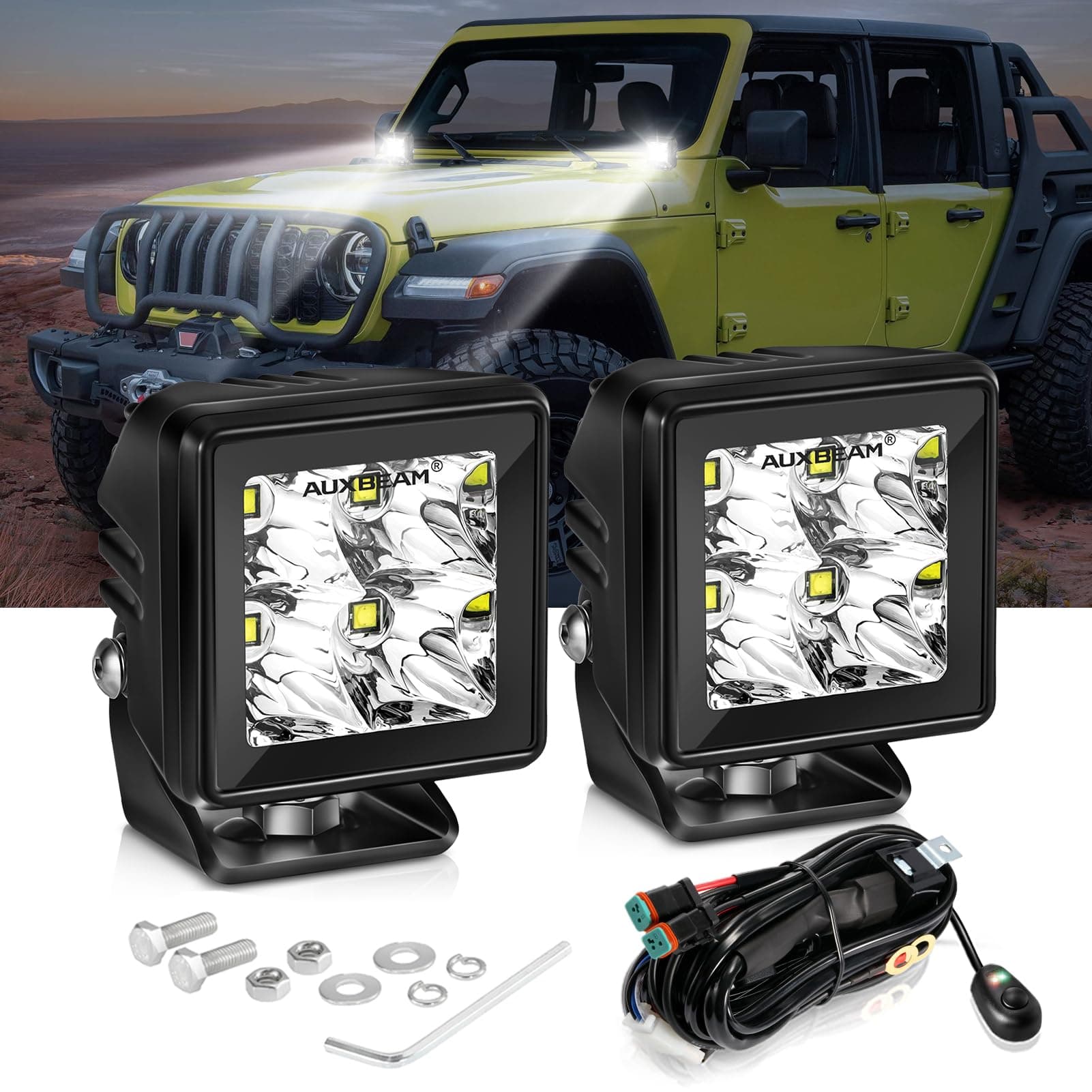 LED Pod Light, 2 Inch White Offroad Cube Light Pods Focusing Spotlights, 4800LM Off Road Spot Beam Auxiliary Driving Ditch Work lights for Auto Truck Car Jeep