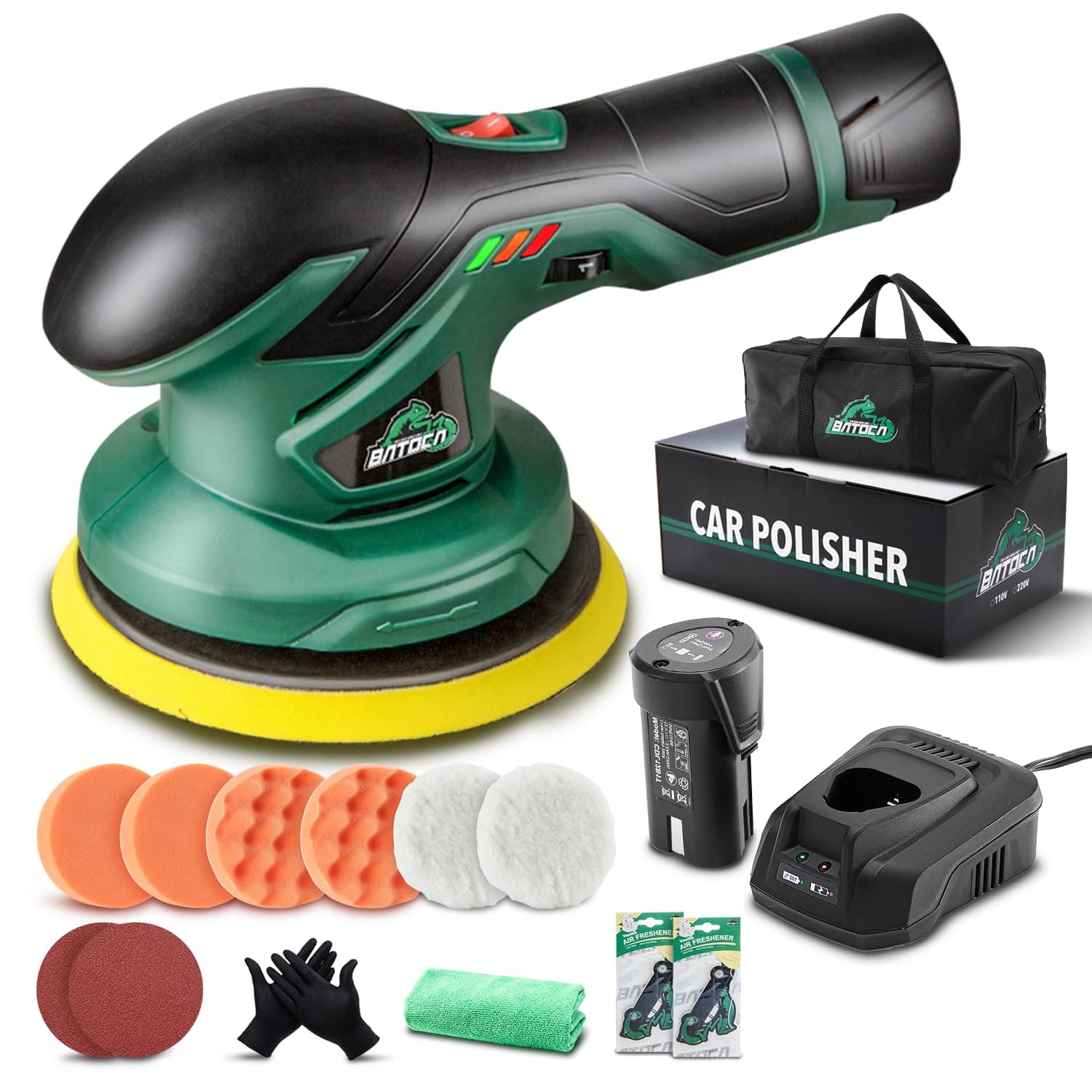 Cordless Car Buffer Polisher - 1pcs 2.0Ah 12V Lithium-ion Rechargeable Battery Powered Brushless Polisher with 6 Variable Speed, DA Orbital Buffer for Car Detailing, Polishing, Waxing