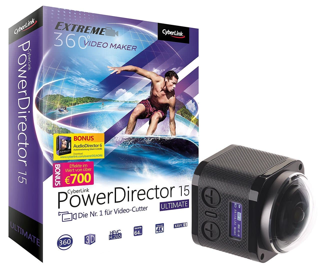 Somikon 360 ° 16 MP Sensor, Remote Control & PowerDirector 15/4 K Actioncam Ultimate