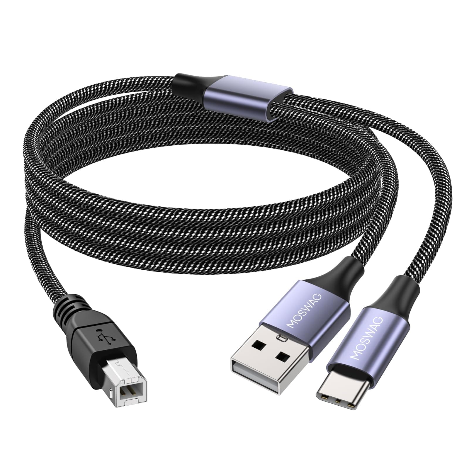 MOSWAG USB C to B Cable, Printer Cable USB 2.0 Midi Cable Printer Cord USB C to MIDI Cable Compatible with Music Instrument, Piano, Midi Keyboard, USB Microphone (5FT)
