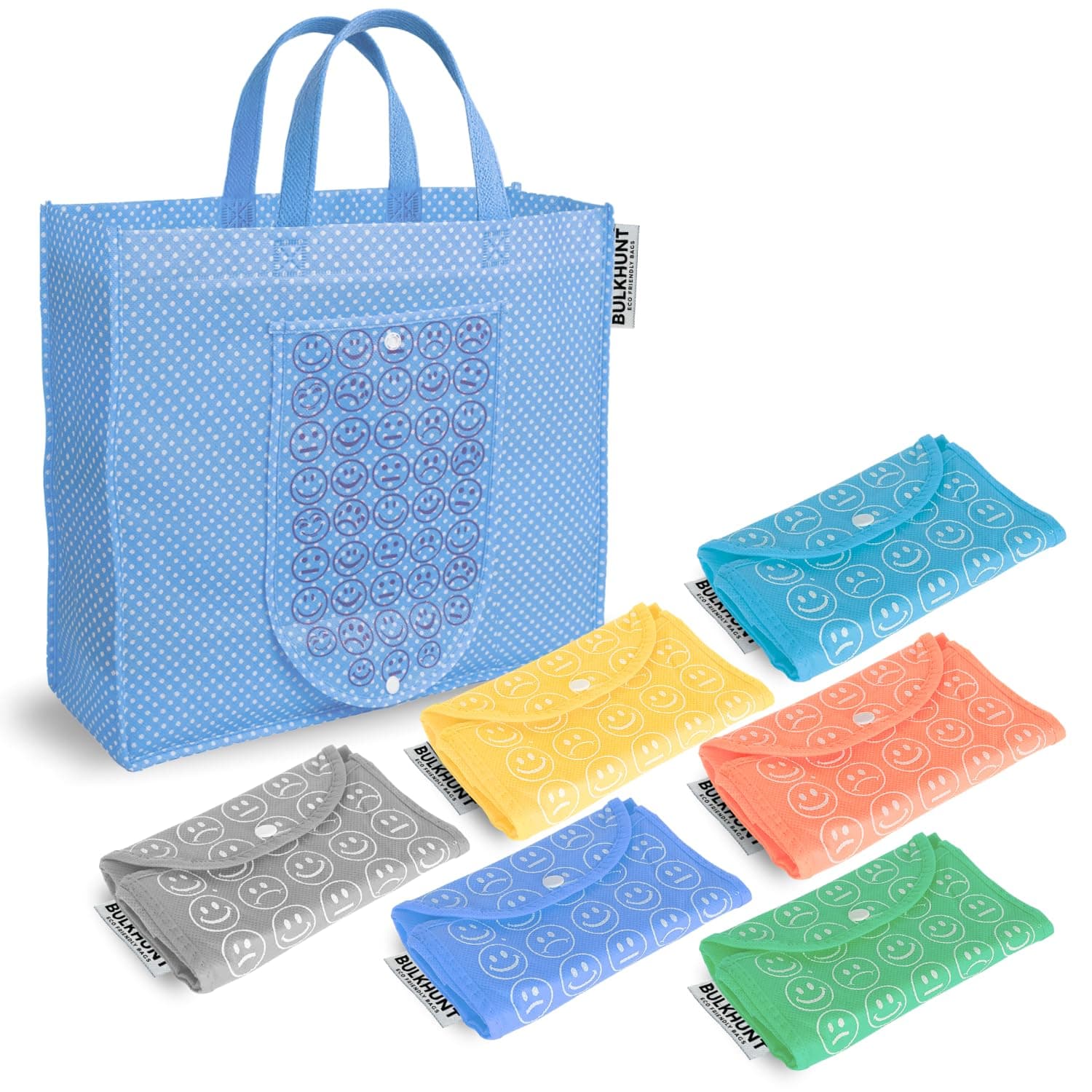 BulkHunt 6 Pcs Foldable Reusable Shopping Bags Printed Bag with Handle for Grocery Vegetable Household, Multicolour