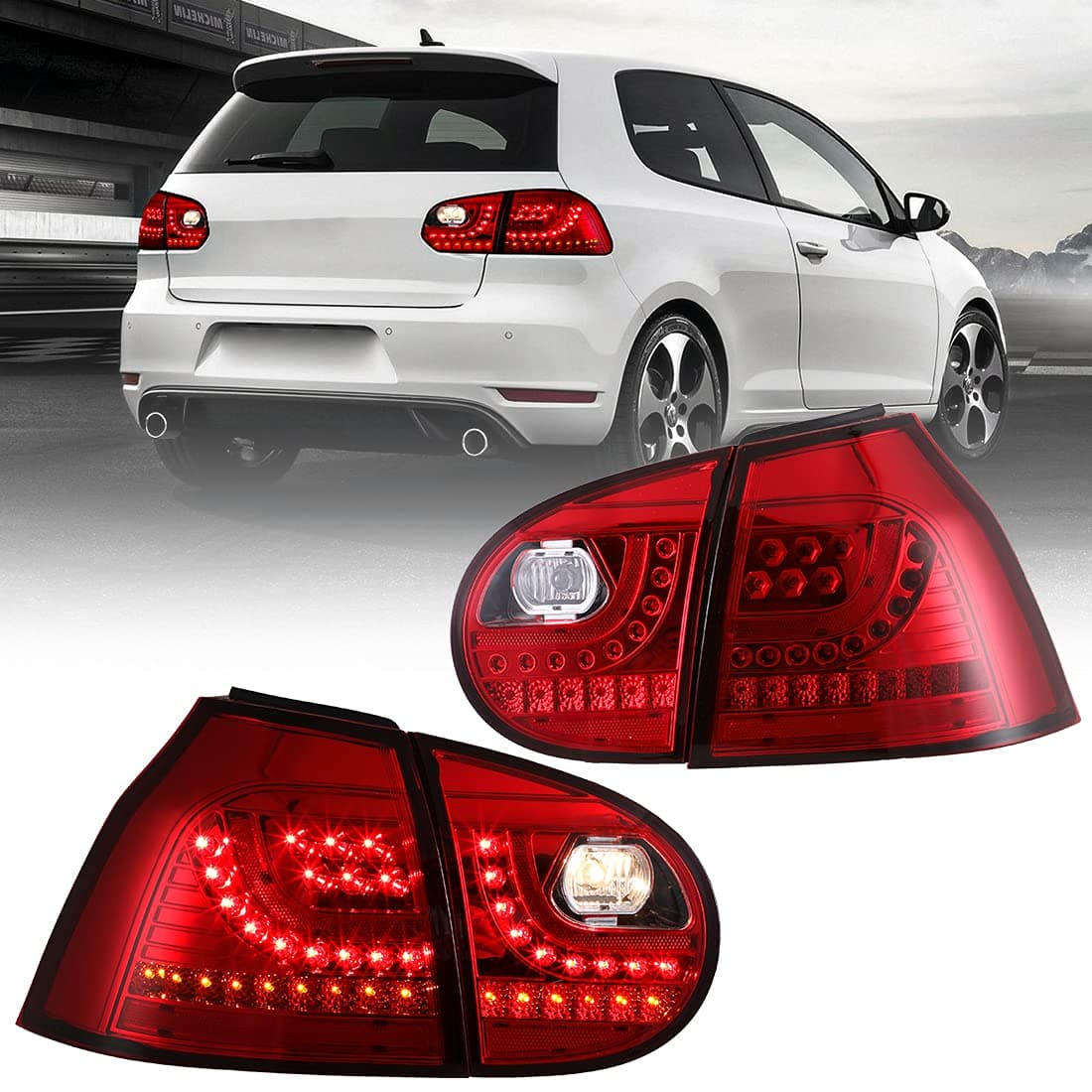 ROXX Led Tail Lights Assembly for 2006 2007 2008 2009 Volkswagen Golf 5/ GTI, Taillights Replacement for 2006-2009 Volkswagen Rabbit, Led DRL Indicator Brake Rear lamps, Driver & Passenger Side