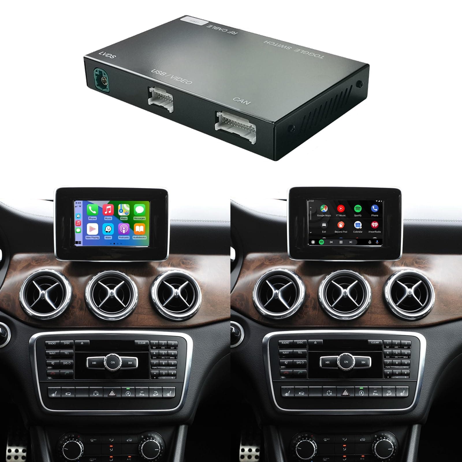 Road Top Wireless Carplay Retrofit Kit Decoder for Mercedes Benz C/E/CLA/GLA/GLK/CLS/ML/GL/GLK/SLK Class 2012-2015 Year with ntg4.5 ntg4.7 System, Support Wireless Android Auto, Mirrorlink, Navigation