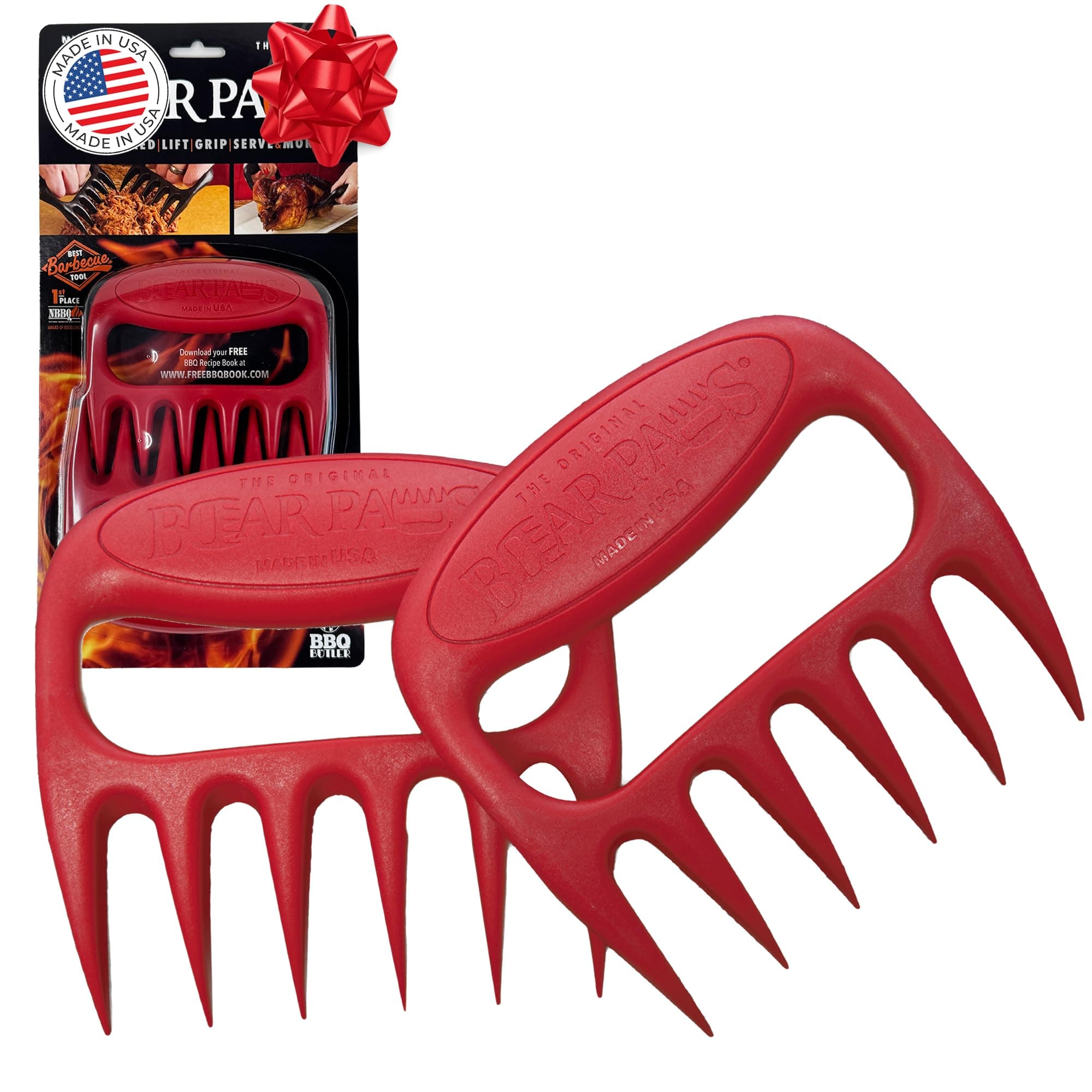 Meat Claws - The Original BBQ Meat Shredder Claws for Pulled Pork, USA Made - Easily Lift, Shred, Pull and Serve Pork, Chicken, Brisket and Turkey - Valentine’s Day Gifts for Men (Red)