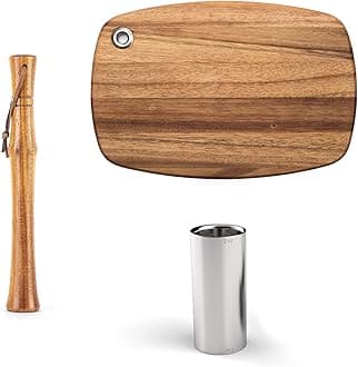 Outset Bartending Tool Kit, Double Jigger, Cocktail Muddler, and Wood Cutting Board Set